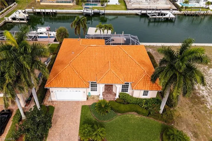 Aerial view of a nearby body of water