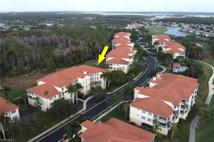 Bird's eye view of a nearby body of water