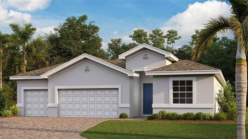 View of front facade featuring a garage and a front yard