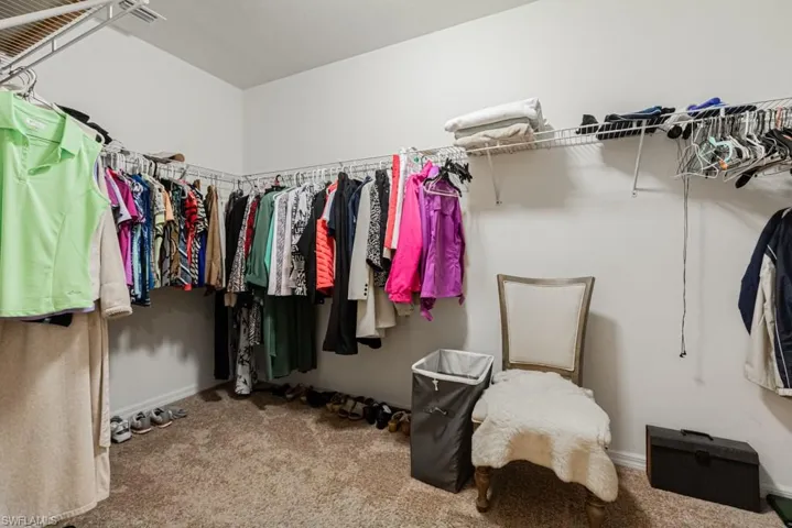 Spacious closet with light carpet