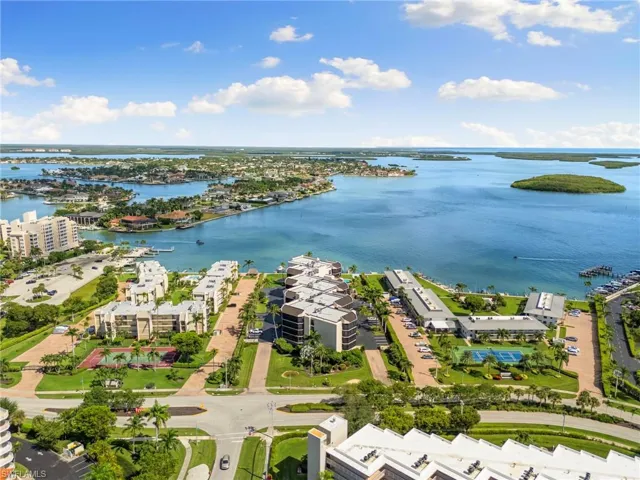 Bird's eye view of a nearby body of water