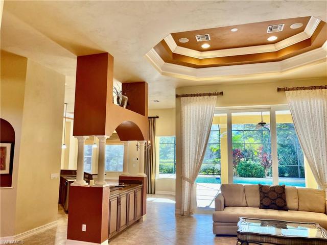 Living room and built in bar