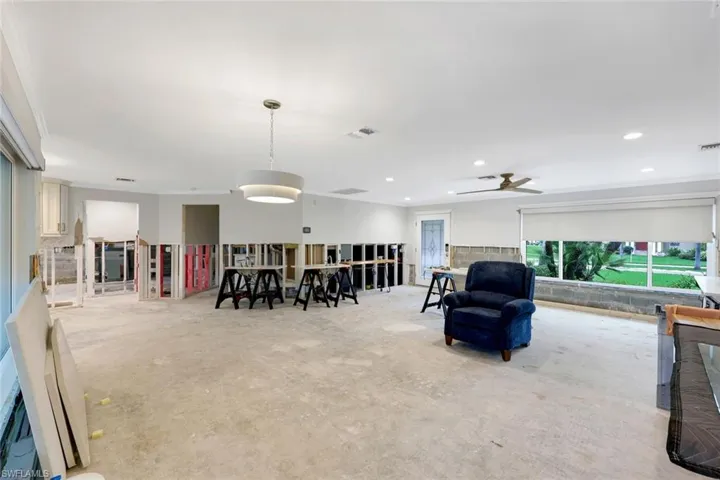 Living and dining area are open to one another.