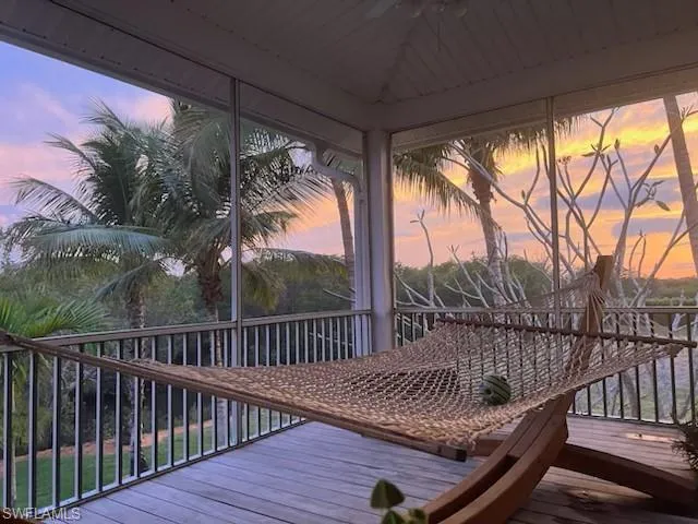 View of deck at dusk