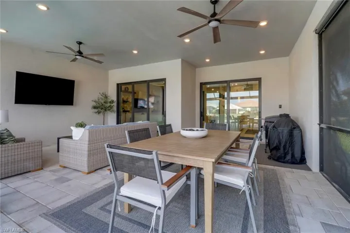 Dining room featuring ceiling fan