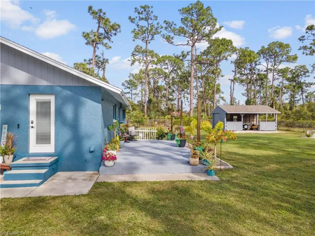 View of yard featuring a patio area and an outbuilding