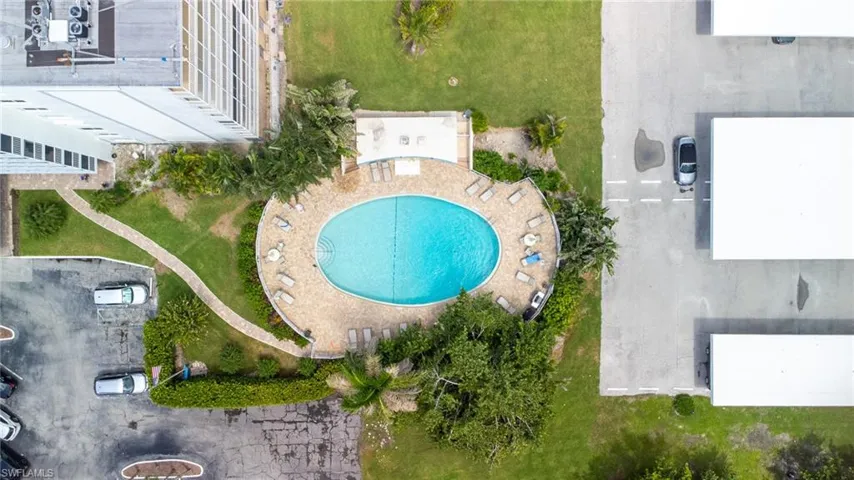 Drone / aerial view of a pool area