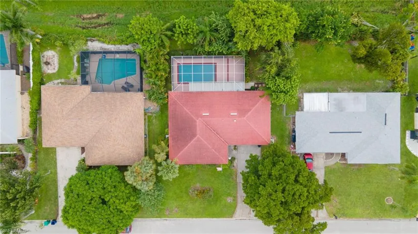 Drone / aerial view of a pool area