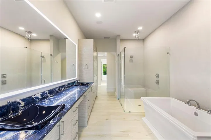 Double sinks with custom cabinets