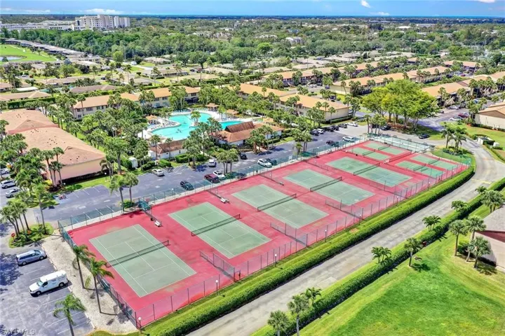 Drone / aerial view of a pool area