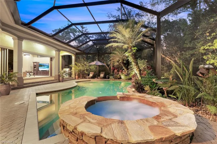 Beautiful view of the hot tub at sunset where you can relax and enjoy the evening.