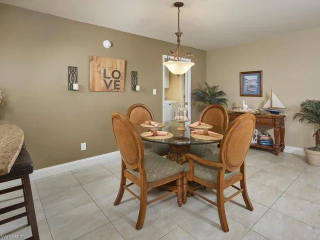 The dining space is large enough for several guests.
