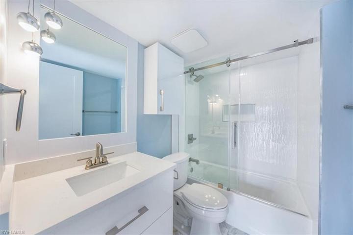 Stylishly redone primary bathroom