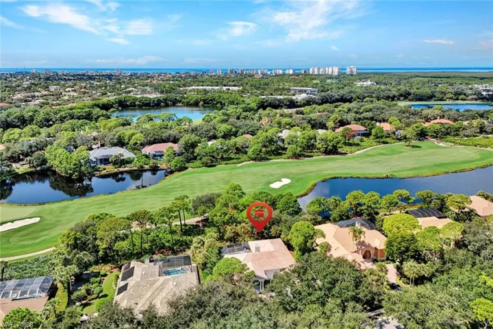 Aerial View of Hole #8 w. Gulf of Mexico on the Horizon