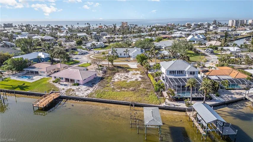 Aerial view of residential area featuring the expansive bayfront