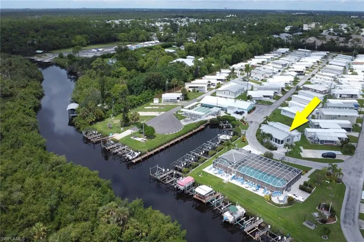 Aerial view of a nearby body of water