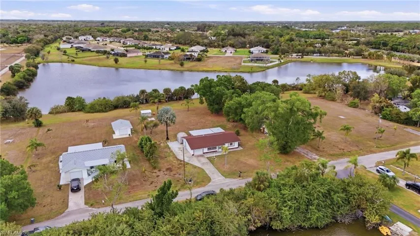 Aerial view of a nearby body of water