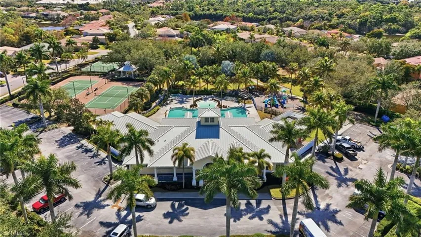 Drone / aerial view of a pool