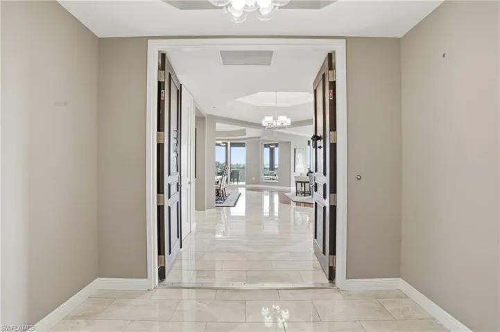 View from elevator foyer into unit.
