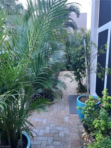 Lush landscaped view of private patio