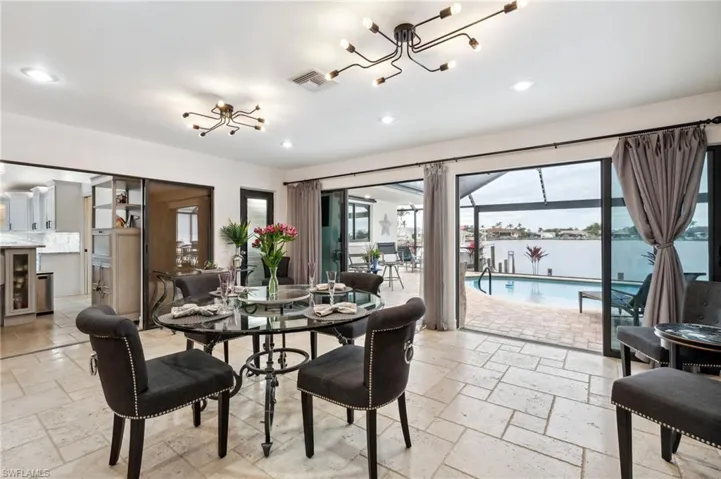Dining area featuring a chandelier