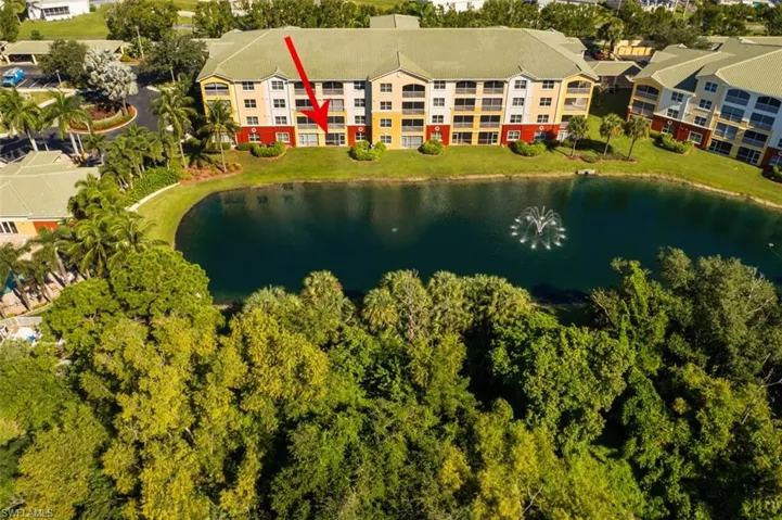 Bird's eye view of a nearby body of water