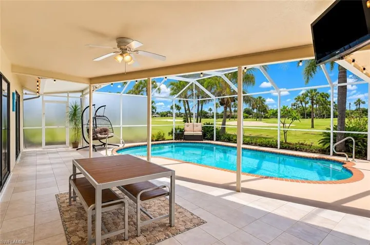 Screened lanai featuring a private swimming pool with direct outdoor access