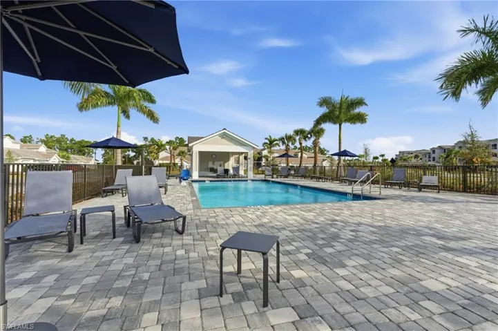 Neighborhood pool featuring a patio