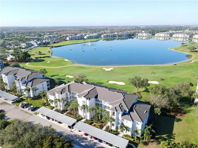 Bird's eye view of a large body of water and a golf club