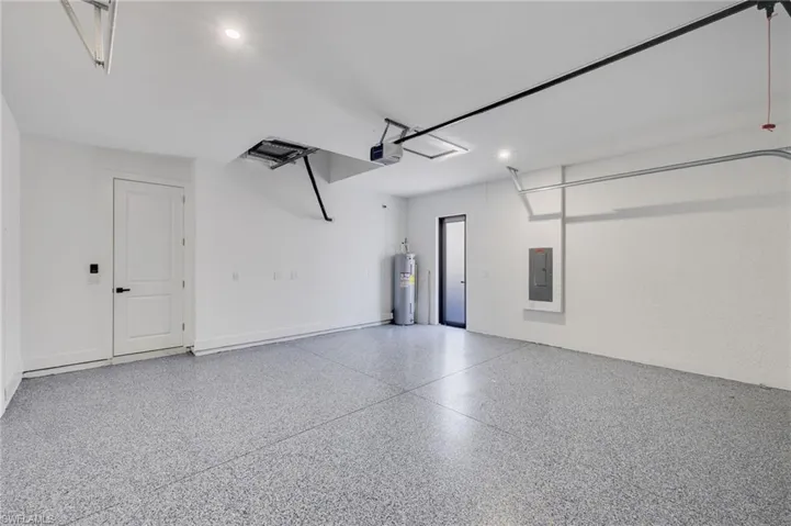 Garage featuring epoxy flooring