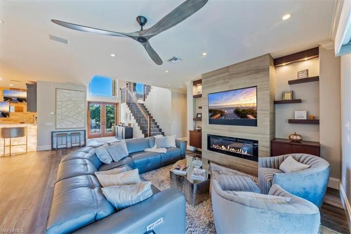 Great room with stunning feature wall with built ins and fireplace