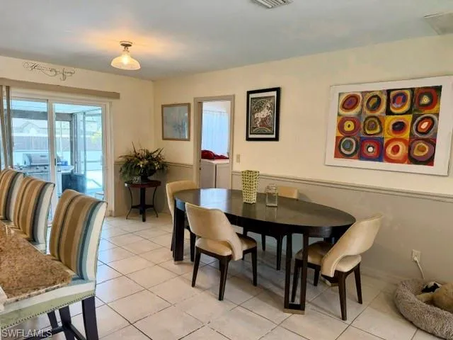 Tile throughout the main living areas help keep the home cool all year long
