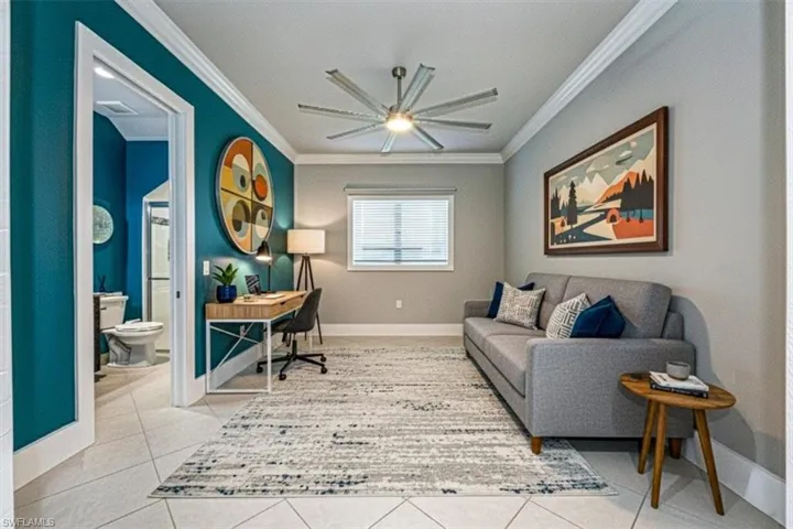 Den, shown with virtual staging