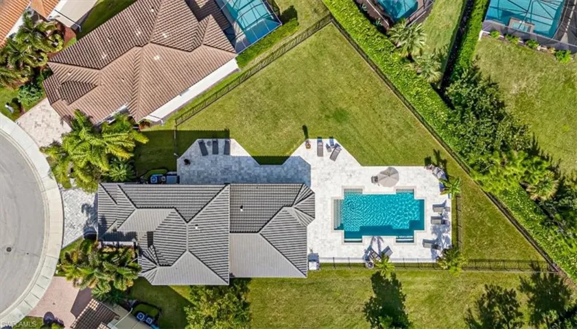 Aerial view, shown with virtual rendering of future pool