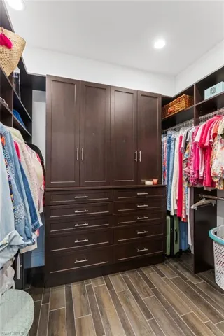 Spacious closet featuring dark wood-type flooring