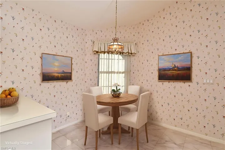 Virtually staged kitchen dining area