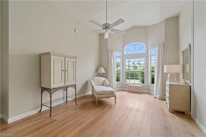 Beautiful Hardwood floors and high ceilings in the Primary bedroom.