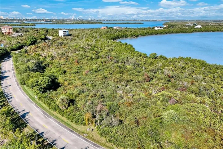 Aerial view of a nearby body of water