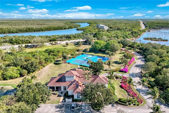 Bird's eye view of a nearby body of water