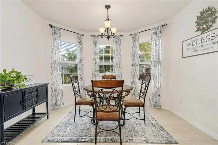 Dining area featuring a bay window providing natural light