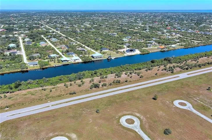 Aerial view of a nearby body of water