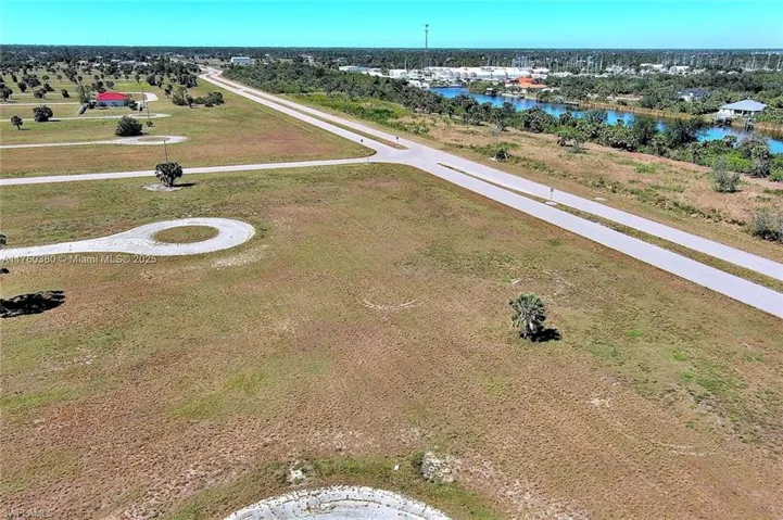 Aerial view of a nearby body of water