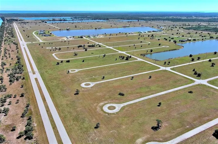 Aerial view of a nearby body of water