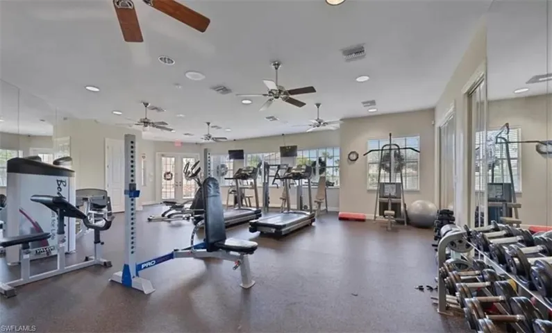 Exercise room with recessed lighting