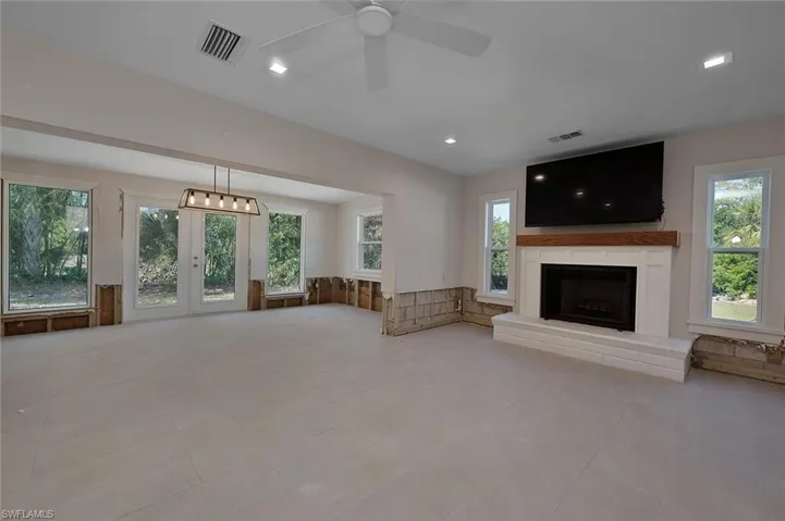 Living and dining room are open to one another.