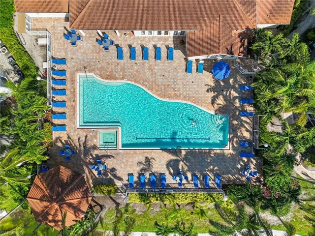 Drone / aerial view of a pool
