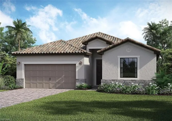 View of front of home featuring a garage and a front yard