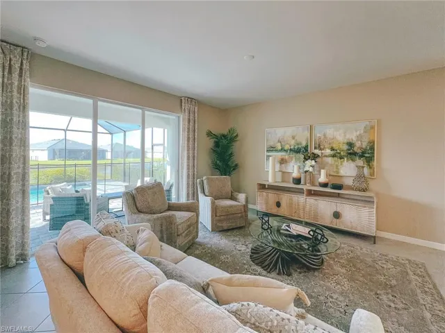 Tiled living room with baseboards