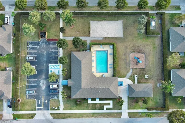 Drone / aerial view of a pool area