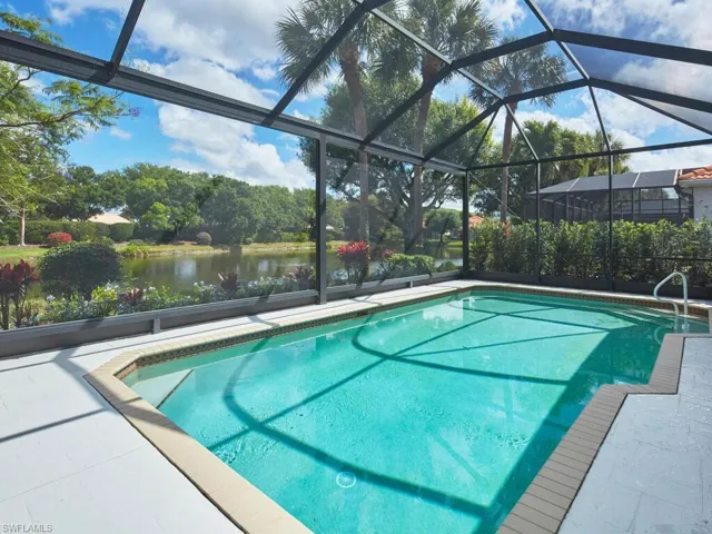 Swimming pool with lake views